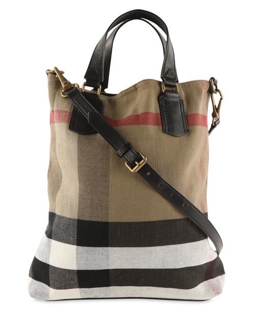 Burberry Tottenham Brown Leather and Linen Tote