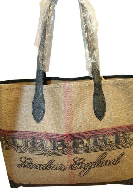 Burberry Trimmed Doodle Brown Leather Canvas Tote