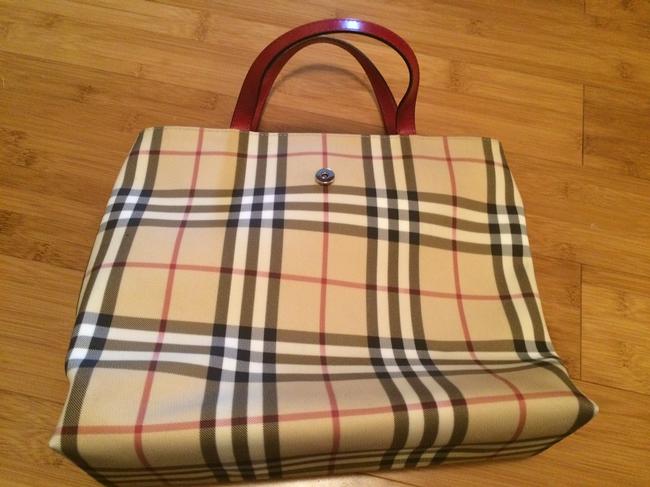 Burberry Two Small Handle Plaid Nylon Tote