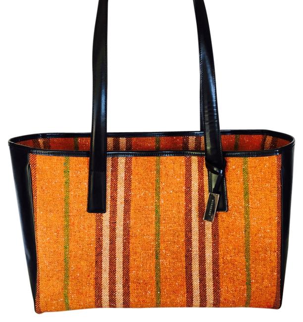 Burberry Unique Wool OrangeBlack WoolLeather Tote