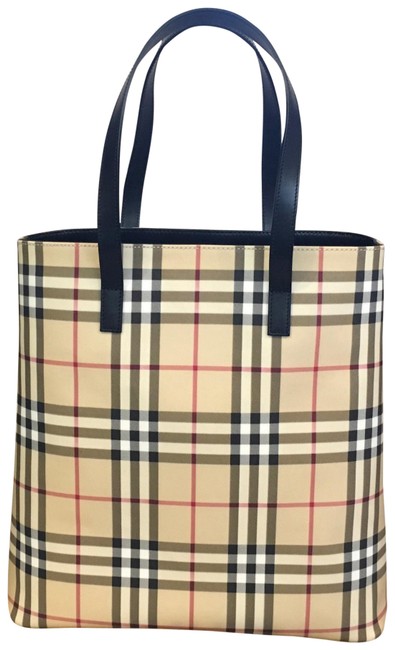 Burberry Vertical Classic Check Beige Pvc Tote