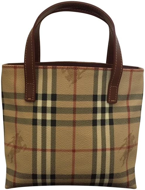Burberry Vintage Haymarket Check Classic Small Euc Brown LeatherPvc Tote