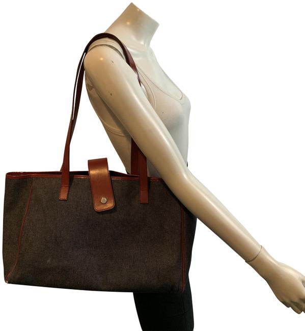 Burberry W London 117919 Blue WRed Wine Double Flat Straps Denim Tote