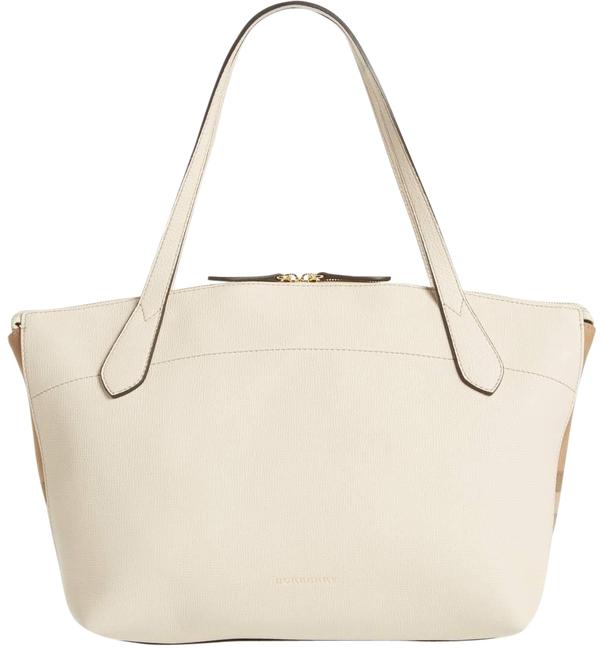 Burberry Bag Welburn Medium Check Off White Lambskin Leather Tote