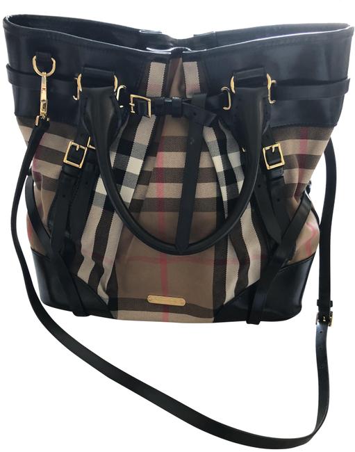 Burberry Whipstitch Black Leather; Check Canvas and Tote