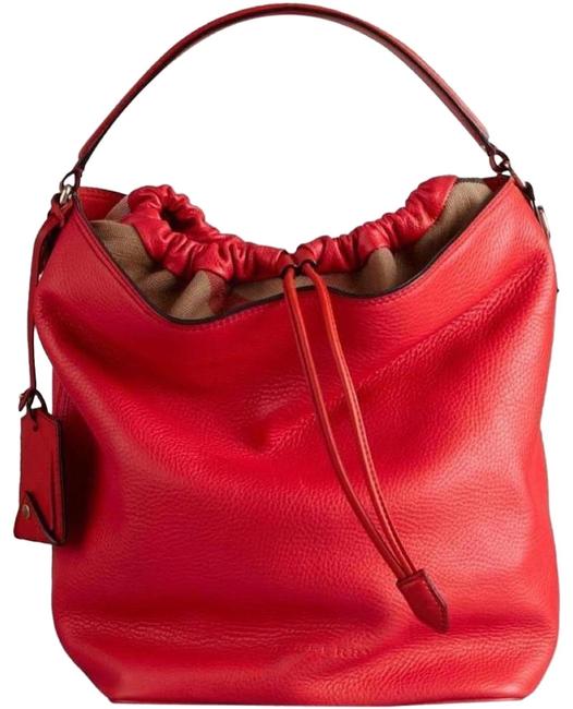 Burberry Hobo Womens Medium Ashby Han Red Canvas Leather Tote