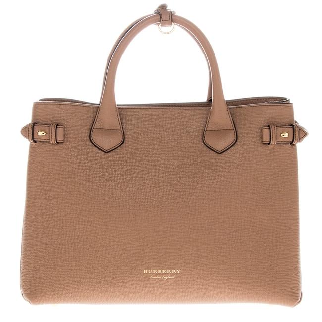 Burberry Womens Medium Banner In Leather and House Check Dark Sand 40 Tote