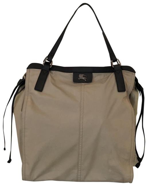 Burberry XL Shopper Gray Taupe Nylon Leather Tote