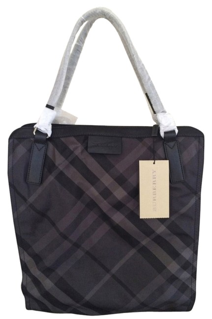 Burberry Zipper GrayBlack Check Tote