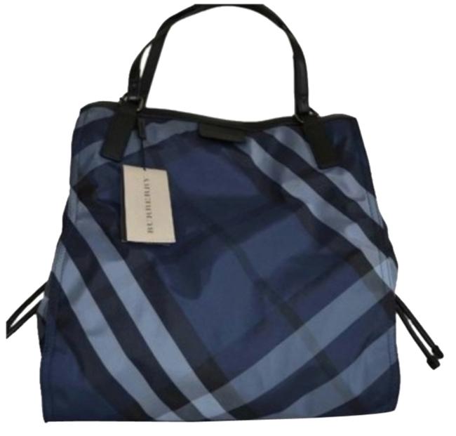 Burberry Zipper Navy Check Tote