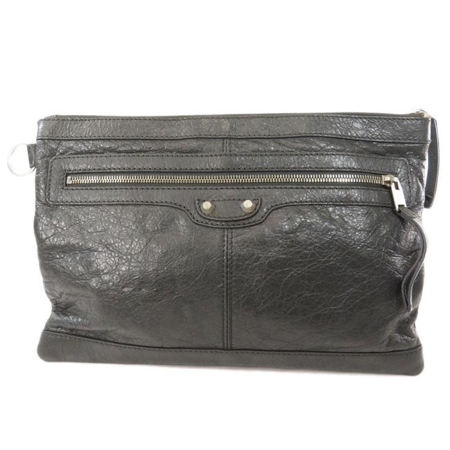 Balenciaga 273022 Clip Second Unisex Gray Leather Clutch