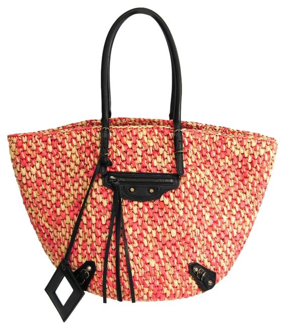 Balenciaga 286370 Handbag BlackPink LeatherRaffia Crockett Satchel