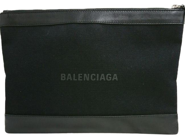 Balenciaga 373834 Navy Clip Leather 240066058575 66 Black Canvas Clutch