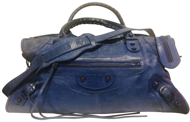 Balenciaga Agneau Part Time Outremer Blue Leather Satchel