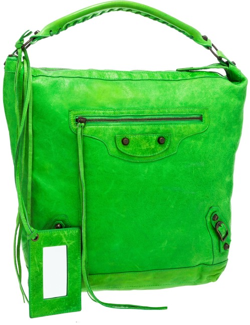 Balenciaga Antiqued Motorcycle Green Apple Leather Satchel