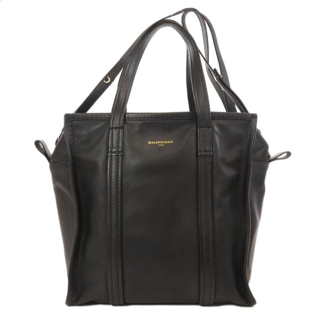 Balenciaga Bag 443096 Bazaar Shopper S Lambskin Ladies Black Leather Tote