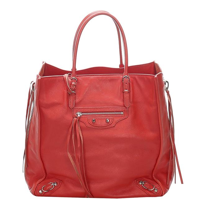 Balenciaga Bag Red Leather Papier A4 Tote