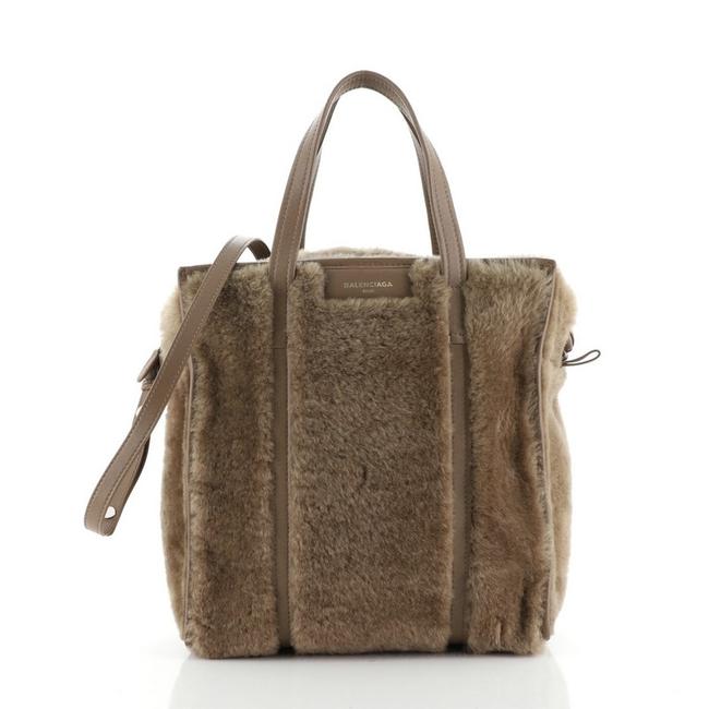 Balenciaga Bazar Convertible Small Brown Shearling Tote