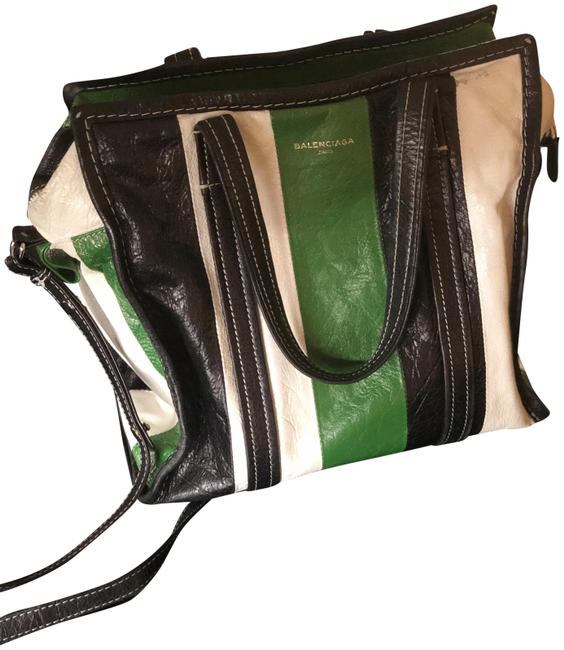 Balenciaga Bazar Green Stripe Leather Tote