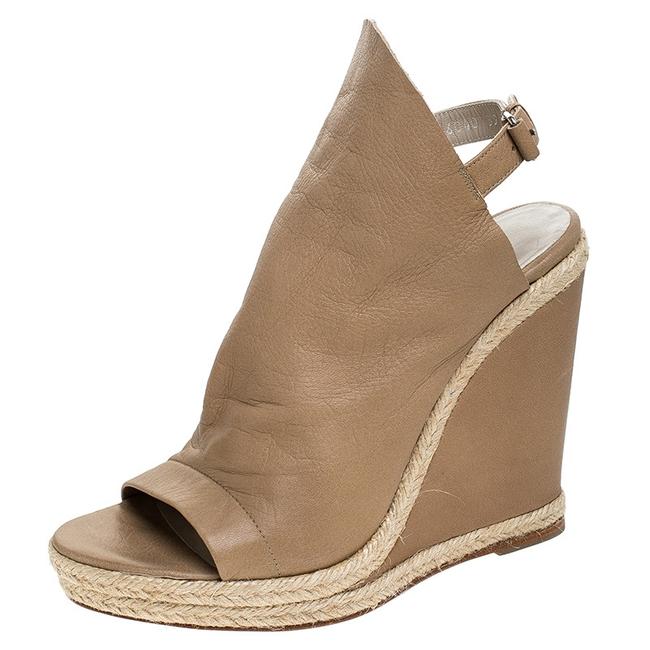 Balenciaga Beige Leather Espadrilles Wedges Platform39 Sandals
