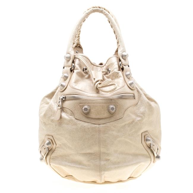 Balenciaga Beige Leather Gsh 21 Pompon Hobo Bag