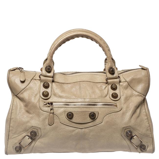 Balenciaga Beige Leather Rose Gold Giant Hardware Work Tote