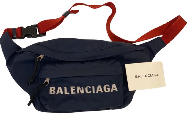 Balenciaga Belt Embroidered Navy Canvas Cross Body Bag