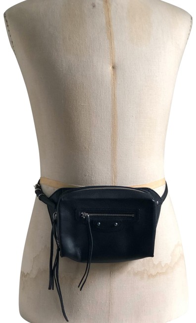 Balenciaga Belt Papier Zip Around Black Calfskin Leather Cross Body Bag