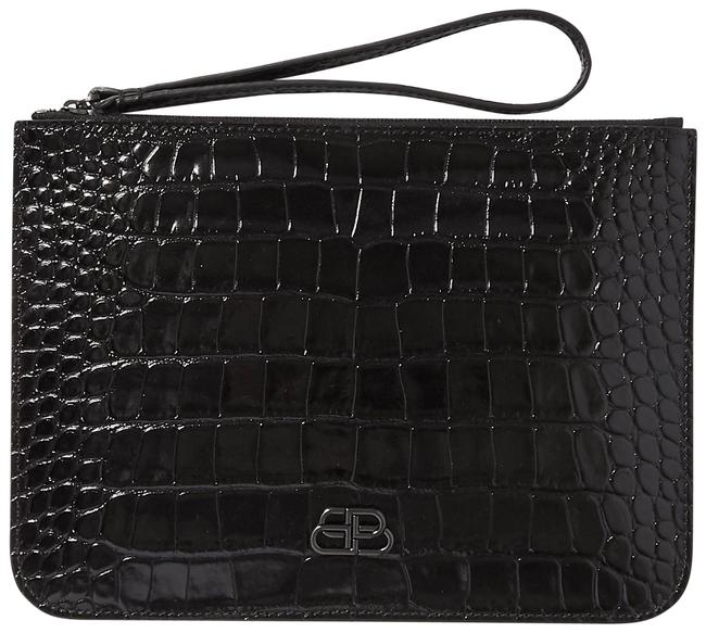 Balenciaga Black Bb Croc effect Leather Pouch Wallet