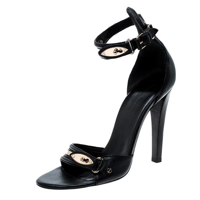 Balenciaga Black Leather Buckle Detail Ankle Strap Open38 Sandals
