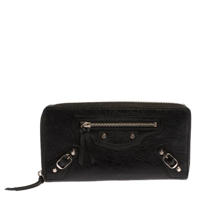 Balenciaga Black Leather City Zip Around Wallet