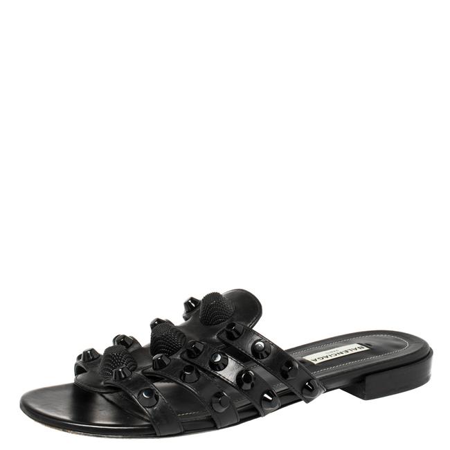 Balenciaga Black Leather Giant Studded37 Flats