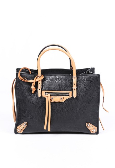 Balenciaga Black Leather Satchel Papier Cross Body Bag