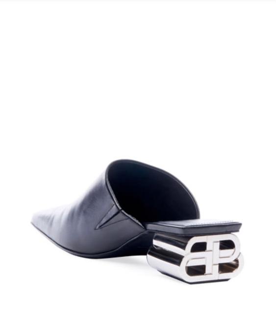 Balenciaga Black Logo Leather MulesSlides