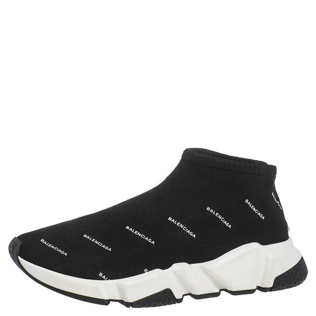 Balenciaga Black Logo Print Knit Speed Trainer Sneakers40 Athletic