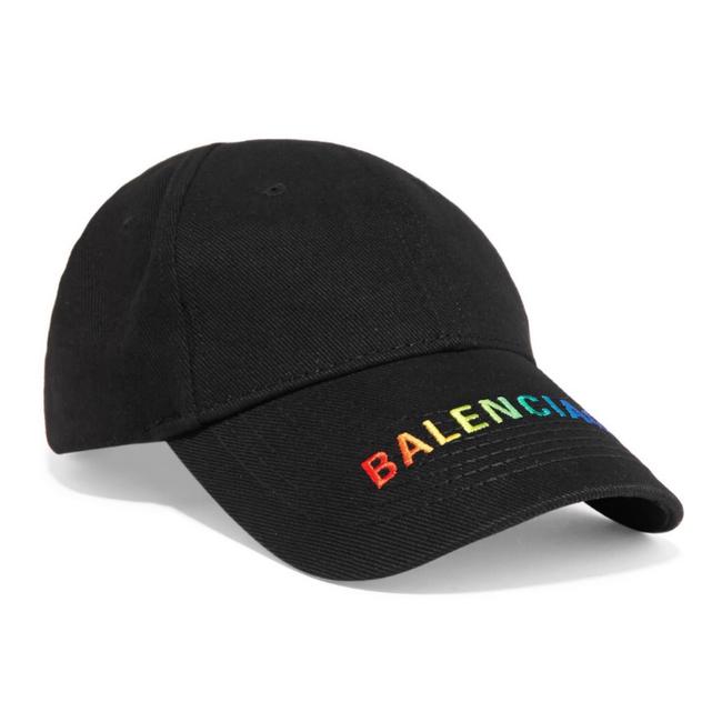 Balenciaga Black Rainbow Logo Embroidered Baseball Hat