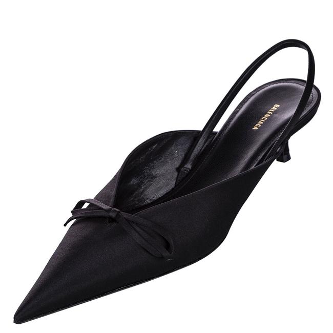 Balenciaga Black Satin Knife Slingback Mules38 Sandals