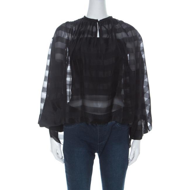Balenciaga Black Striped Chiffon High low Three Quarter Sleeve Blouse