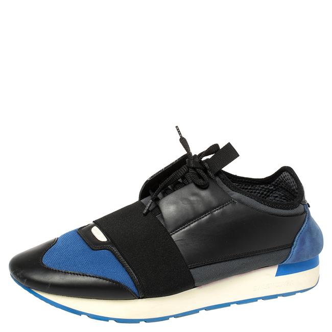 Balenciaga BlackBlue Leather and Mesh Race Runners Sneakers41 Athletic