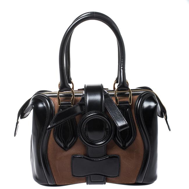 Balenciaga BlackBrown Patent Leather and Suede Sac Superb Bag Satchel
