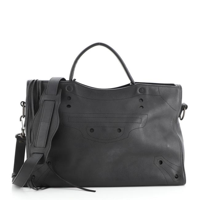 Balenciaga Blackout City Medium Black Leather Satchel
