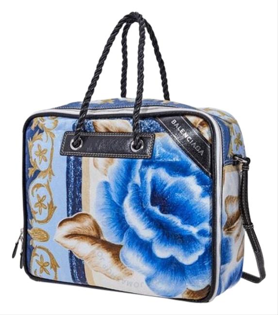 Balenciaga Blanket Square Medium BlueBlack Blue Leather WeekendTravel Bag