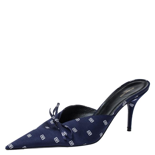 Balenciaga Blue Bb Satin Knife Pointed Toe Mules40 Sandals