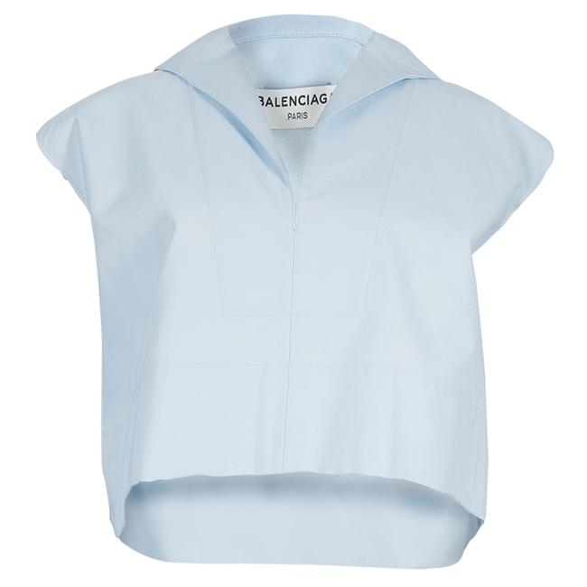 Balenciaga Blue Collared Yoke Detail Sleeveless Crop Blouse