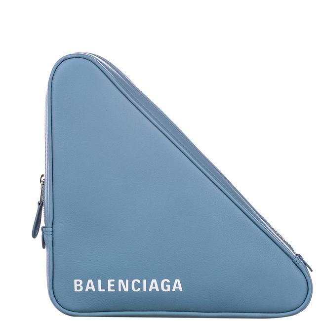 Balenciaga Blue M Triangle Leather Pochette Bag Wallet