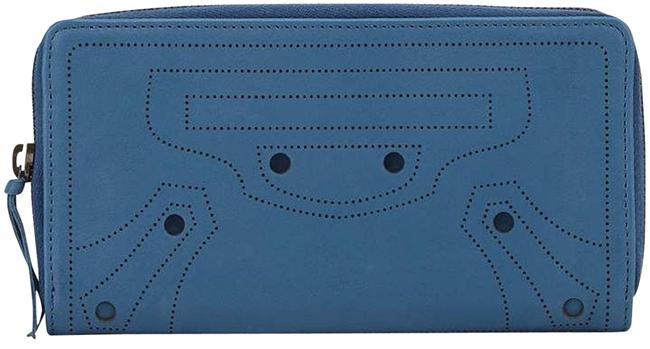 Balenciaga Blue Perforated Calf Leather Wallet