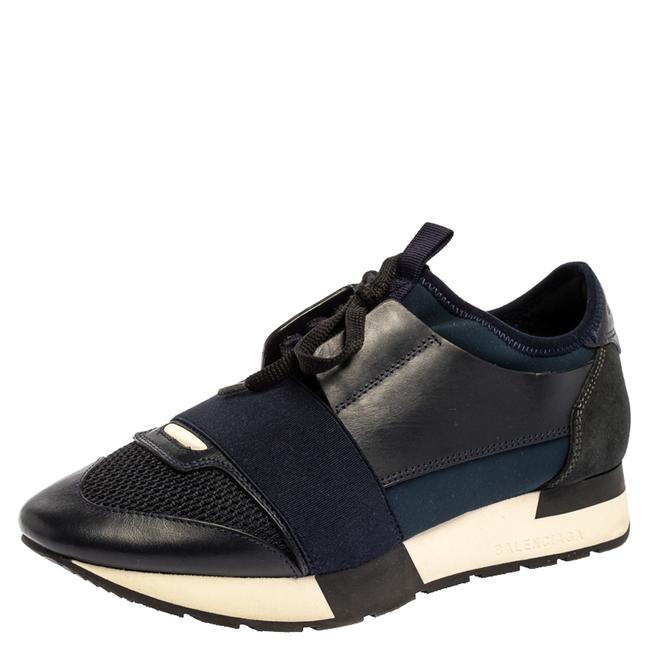 Balenciaga BlueBlack Leather and Mesh Race Runners Sneakers37 Athletic