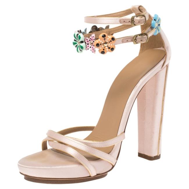 Balenciaga Blush Pink Satin Floral Embellished Ankle Strap37 Sandals