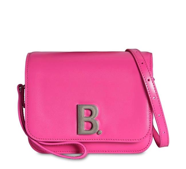 Balenciaga Box Logo B Dot Small Shiny Calf Pink Raffia Cross Body Bag