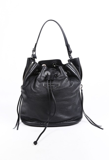 Balenciaga Bucket Small Black Leather Veau Papier Plate Cross Body Bag